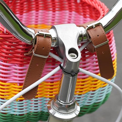 Yeehliny Fahrradkorb Kinder, Fahrradkorb Geflochten für Mädchen und Kinder vorne, Laufradkorb Lenkerkorb Lenkerkörbchen Körbchen für Fahrrad aus Kunststoff, mit Lederriemen (Stil B/23.5cm/Bunt)
