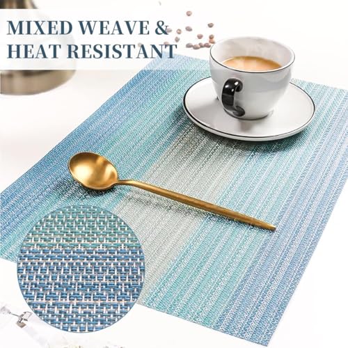 Image of Washable PVC Heat Resistant Colorful Place Mats for Kitchen Dining Table Mates Washable Heat-Resistant for Dining Table (Blue, Pack of 6)