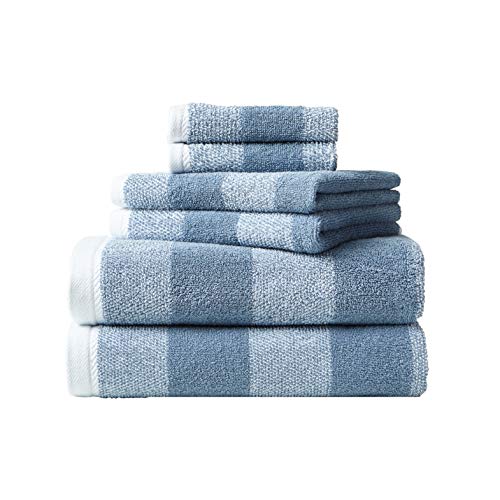 Image of Nautica - Bath Towel Set, Cotton Bath, Hand & Washcloths, Plush, Absorbent & Quick-Dry, Striped Americana Decor, Set of 6, Oak Lake Blue