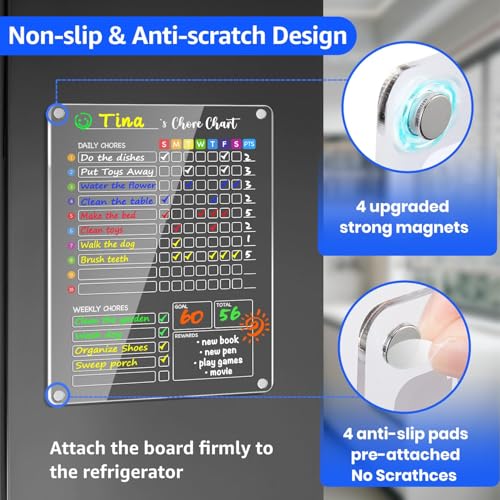 Image of PigPotParty Acrylic Magnetic Chore Chart for Kids, Large 12x16 Inch, 3 Pack