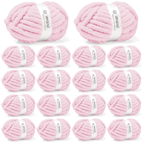 Image of Inhand Baby Pink Chunky Chenille Yarn for Hand Knitting,Thick Bulky Mom Blanket Yarn for Crocheting,Soft Fluffy Yarn for Mother's Day Gifts and Crafts for Women /Grandma,18 Pack (29.5Yds /8.4oz Each)