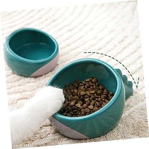 HOUDERCO Kerntyp Ceramic Dog Food Bowl Rutschfester Stabiler Futternapf Für Katzen Und Hunde Für Futter Und Wasser Blaues Dinosaurier-Design