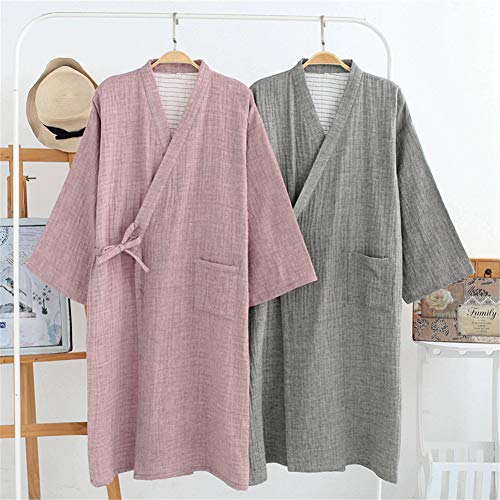Shanghai Story Men\'s Washed Cotton Kimono Bathrobe Sleepwear Nightwear Yukata Grey L