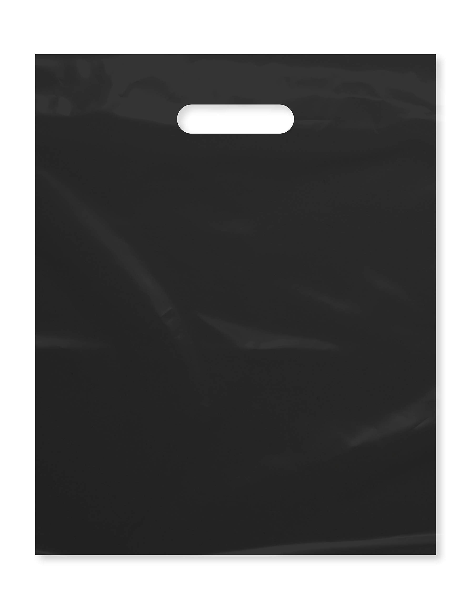 Purple Q Crafts Plastic Bag with Die Cut Handle Bag 12" x 15" Black Plastic Merchandise Bags Bulk Pack for Retail, Gifts, Trade Show and More (200)