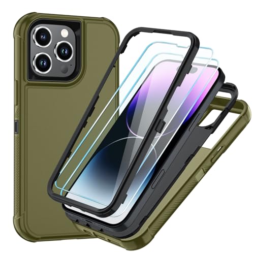 Image of SunStory Compatible with iPhone 14 Pro Max Case with HD Screen Protector, 3-Layer Heavy Duty Full-Body Cover,3 in 1 Hybrid Protective Case for iPhone 14 Pro Max 6.7 inch, ArmyGreen