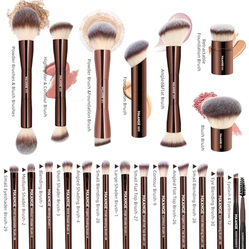 MAANGE 20 Pcs Makeup Brushes with Gift Box, Double-End Multi-functional Makeup Brushes for Blending Liquid Powder Concealer Cream Blush Buffe,CoffeeBrown - Image 3