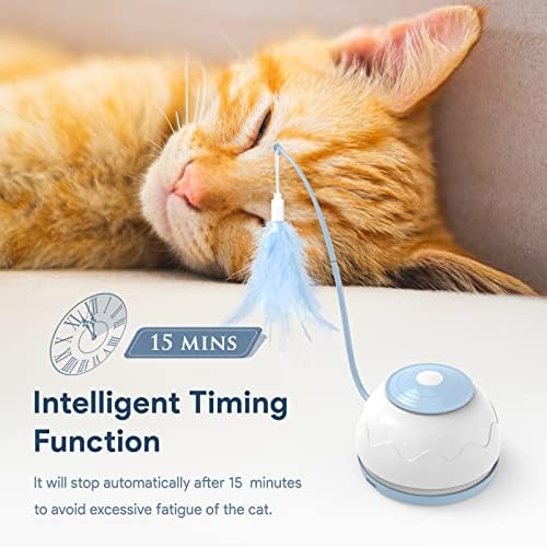 Lewondr Cat Toys for Indoor Cats, 4 Modes Interactive Cat Toys, Automatic Random Moving Cat Feather Toy, Electronic Kitten Wand Toy USB Rechargeable - Blue