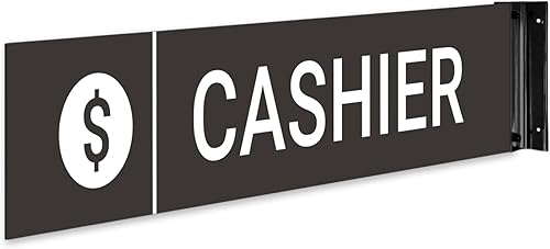 Cartel de proyección de cajero, doble cara, 2x10 pulgadas, ACM, con accesorio negro satinado de níquel cepillado, fabricado en Estados Unidos