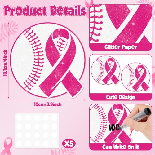 Image of Hot Pink Baseball Glitter Cutouts for Breast Cancer Awareness Party Favor