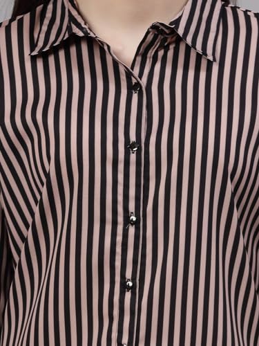 Image of Style Quotient Women Beige White Stripe Printed Formal Shirt