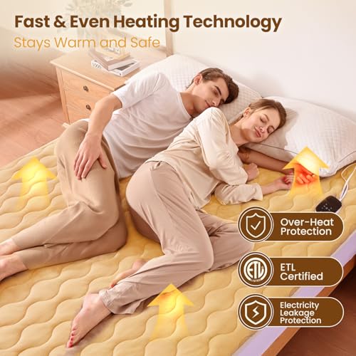 Image of Bearhug Heated Mattress Pad Queen Size 60 inchx80 inch with Zippered Detachable Cover, Dual Control Electric Bed Warmer Machine Washable with 10 Heat Settings & 12H Auto Off Winter Essentials