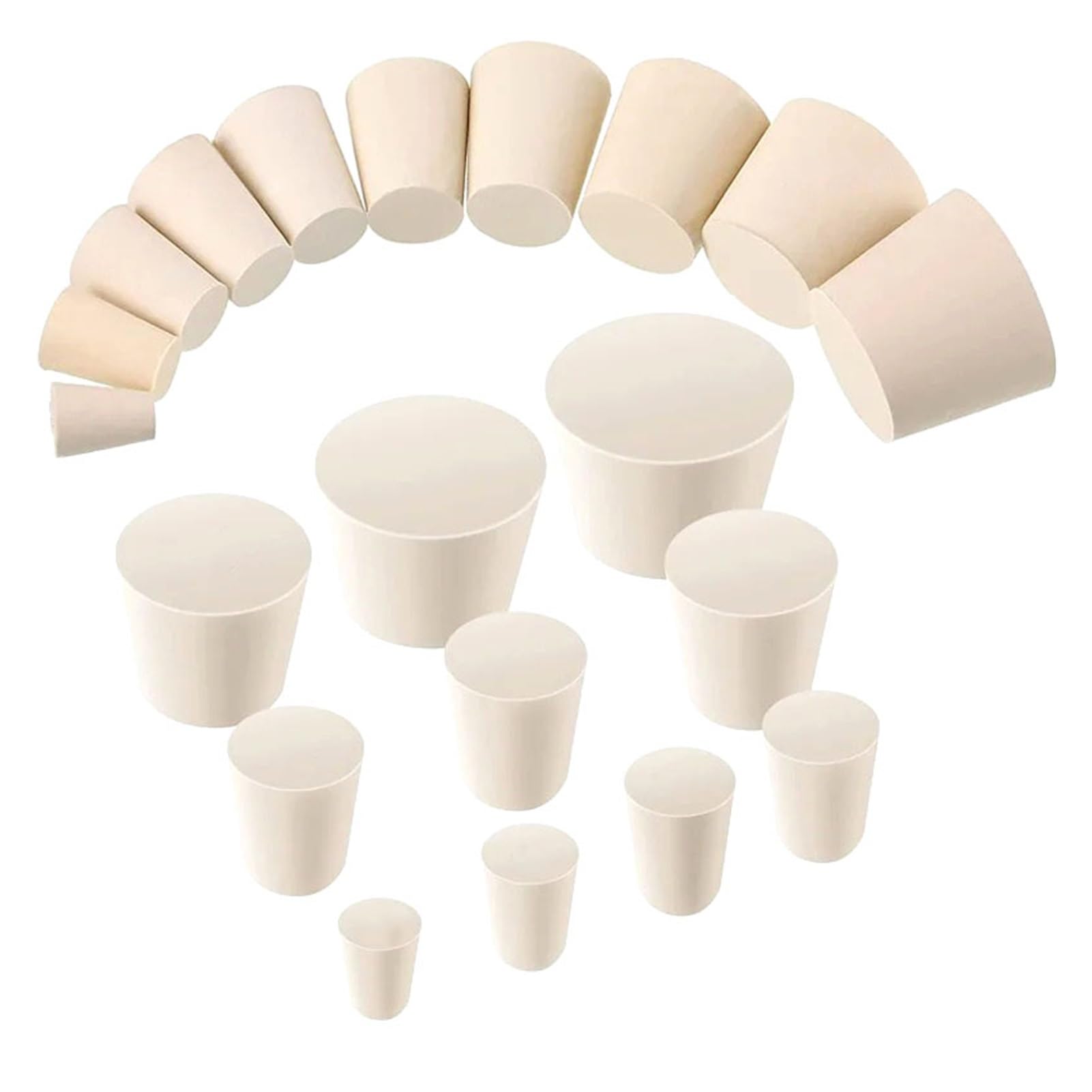 Tapón de goma sólida blanca 000#-13#, tapón sellado a presión for botellas laboratorio, cónico, varios tamaños(20 1pcs)