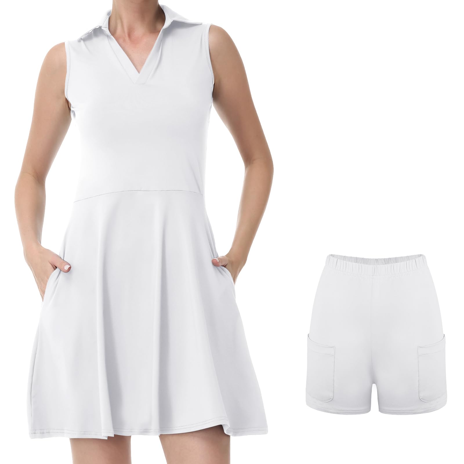 Bezioner Vestido Tenis Mujer Vestido Deportivo con Pantalones Cortos Polo con Bolsillos Golf sin Mangas