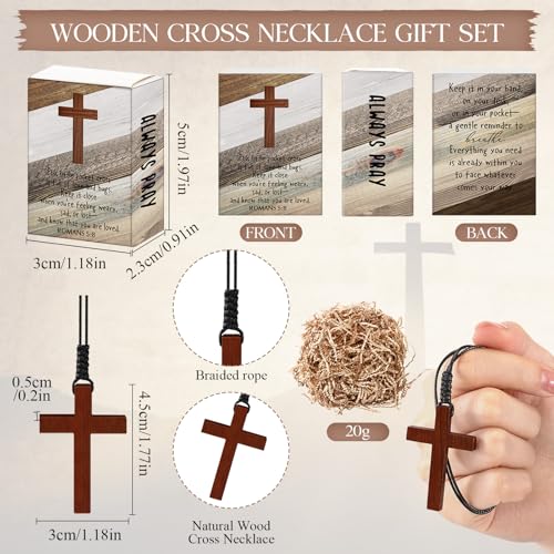 Tondiamo 24 Set Christian Gifts Wooden Cross Necklace Bulk Wood Cross Pendant Prayer Box Religious Necklace for Men Women Church Sunday School Party2