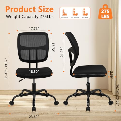 Image of CLATINA Home Office Chair No Arms with Wheels, Adjustable Height Small Desk Chair, Ergonomic Mesh Rolling Work Swivel Chairs, 360 Swivel Computer Chair for Office, Reading Meeting Room 4PK(Black)