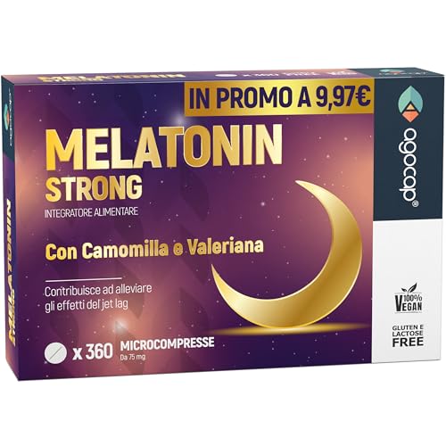 Melatonina per dormire con Camomilla e Valeriana. Melatonina forte, 1 mg con 360 minicompresse....