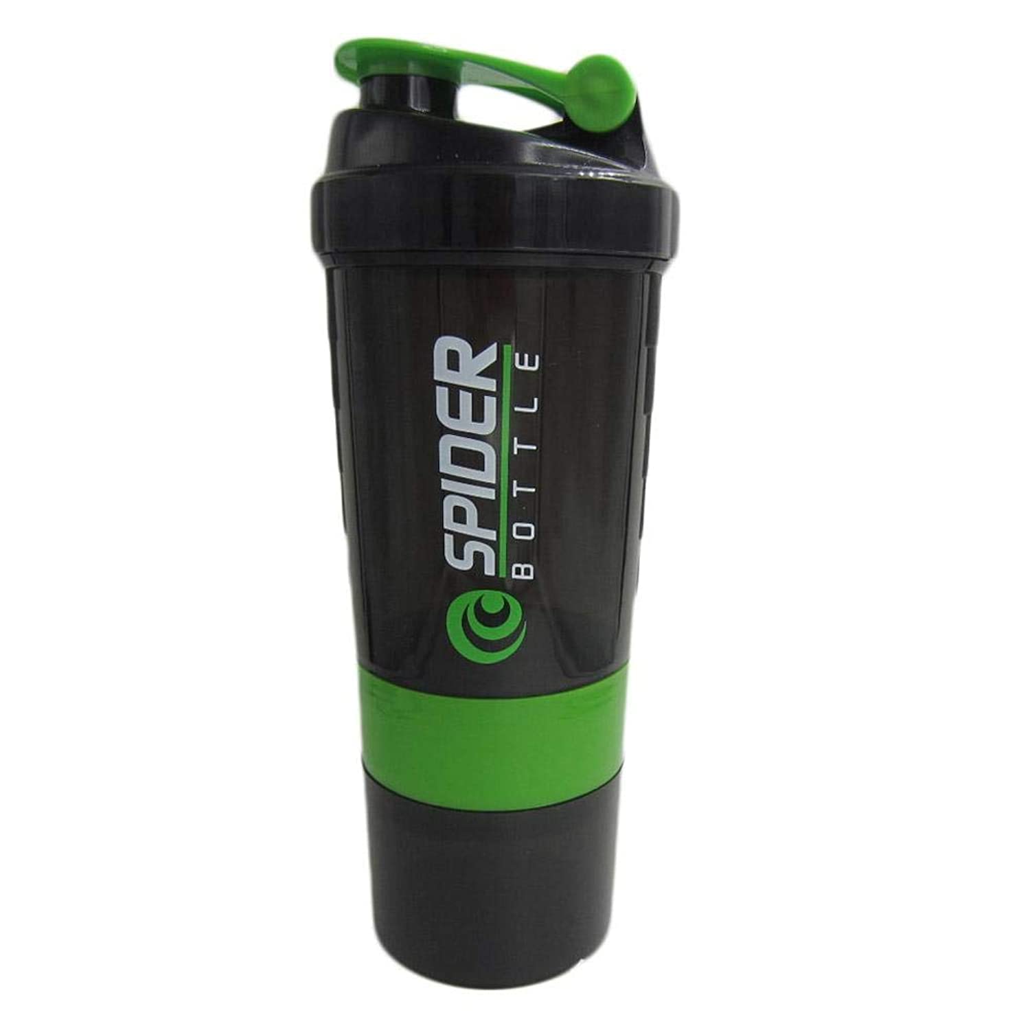 Spider Bottle water bottle Protein Shaker 500ml with storage containers Green & Black