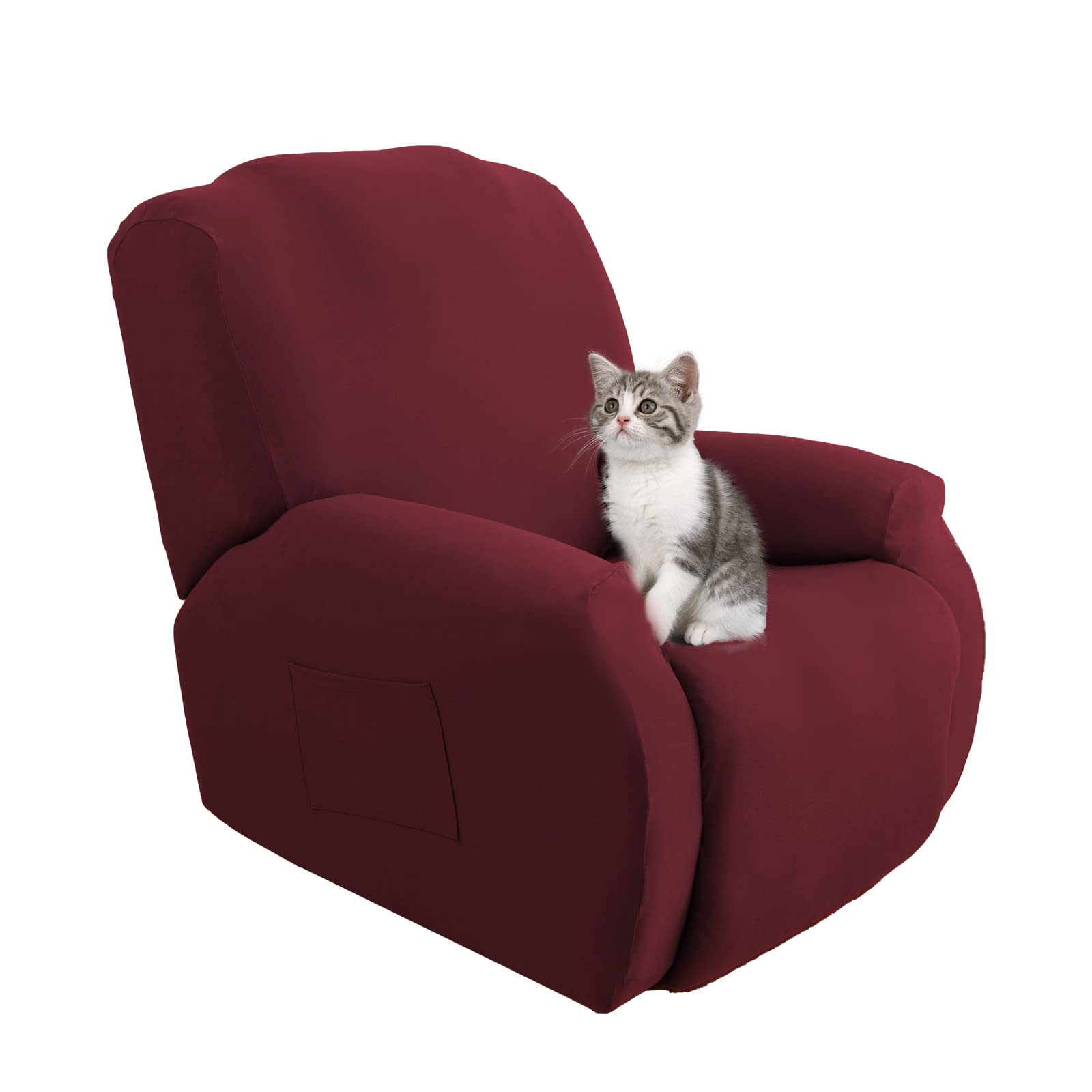 Jaotto Copripoltrona Relax Reclinabile,Fodere Copripoltrona 1 Posto Universale,Moderne Copripoltrona Relax Reclinabile con Tasche Lavabile,Coperture per Divano da Massaggio,Vino Rosso