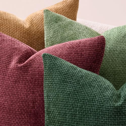 Image of MIULEE Soft Decorative Chenille Pillow Covers Christmas Dark Green 18x18