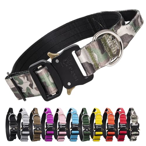 TSPRO Tactical Premium Dog Collar with Handle & Heavy Duty Quick Release Metal Buckle