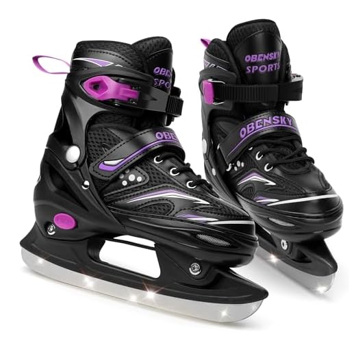 OBENSKY Adjustable Girls Ice Skates - Kids Ice Skates for Beginners, Girls and Boys - Soft Padding and Reinforced Ankle Support - Fun Ice Hockey Skates for Outdoor and Rink - Small (11C- 1 US), purple
