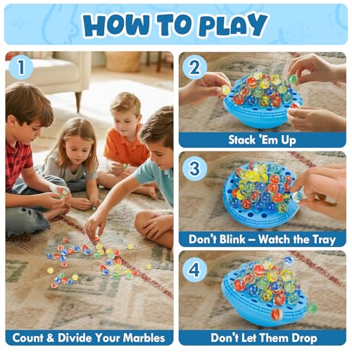 Image of Marble Balance Game, Wobble Marble Stacking Game for Kids 6+, Family Games for Kids and Adults with Built-in Storage, Marbles Board Game for 1-4 Players, Fun Birthday Party Games Toys