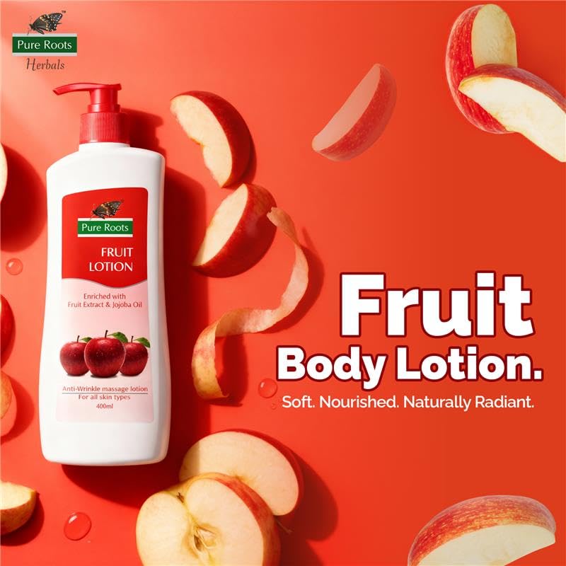 Image of Pure Roots Fruit Body Lotion 400ml - Pack of 2 - Moisturiser Nourishing Lotion for All Skin Types, Fast Absorbing, Non-Sticky Body lotion Instant Hydration in Summer All Season Moisturizer