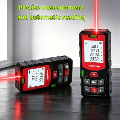 Image of Kwetmo Laser Measuring Device-Laser Distance Meter-Digital Distance Measurement Laser Machine, IP54 Waterproof Large LCD Backlit, Pythagorean Mode (50 MTR, Black)