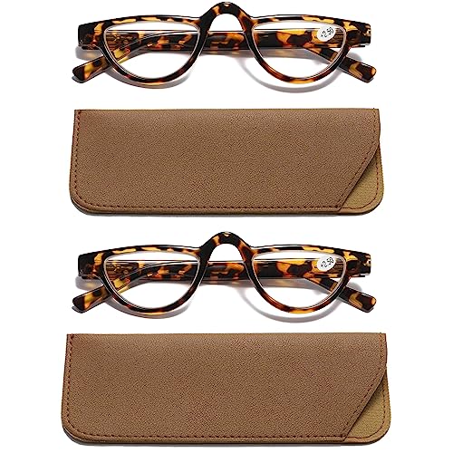 Hubeye 2 works Retro Half Moon Reading Glasses Lightweight Plastic Half Frame Reader with Spring Hinge for Women and Men 1.00