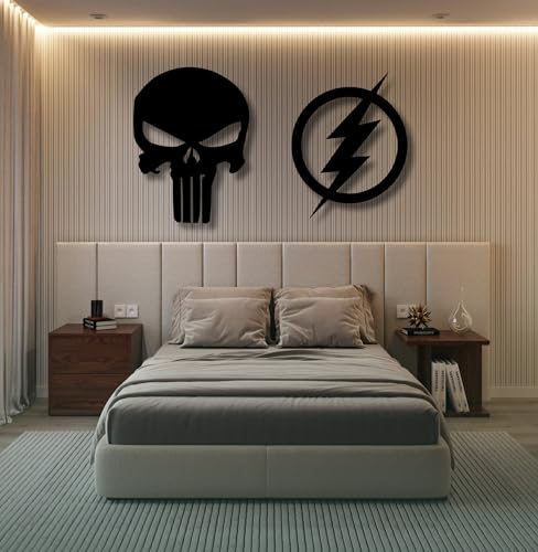 Image of TWIGGY Superhero 6mm MDF Wooden Wall Decor Set for Home, Office, or Gaming Room, Gift, Anime (pack of 2 | The Flash,Punisher)