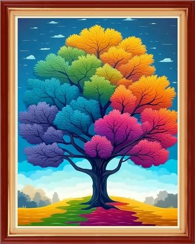 Image of Redxing Stamped Cross Stitch Kits Embroidery kit for Beginners Adults Full Range of Embroidery Patterns Starter Kits DIY Printed Cross Stitch Kits Needlepoint Kits 11CT-Colorful Tree 16x20 inchs
