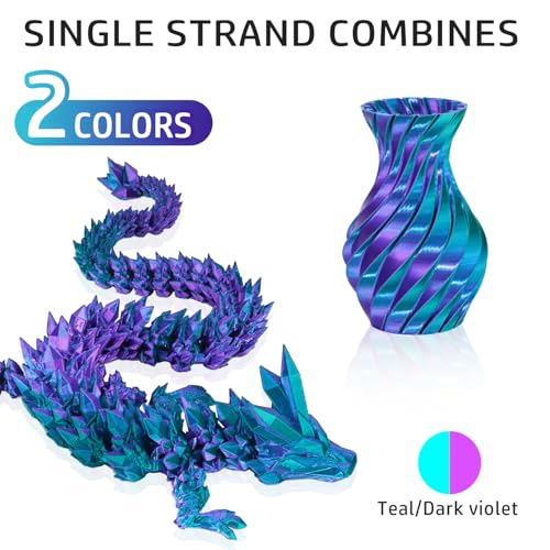 Image of LOVOON 3D Printing Filament PLA Silk Multicolor PLA Filament 1.75mm DualColor Change by Angle Filament Fit Most 3D Printer& 3D Pen,Silk Teal /Dark Violet(Blue /Purple), 1KG(2.2lbs) /Spool