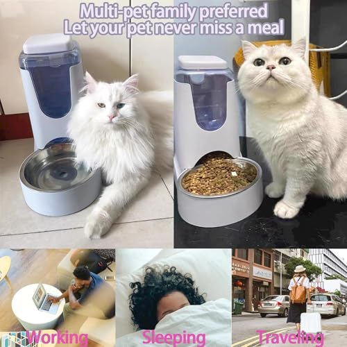 Pets Automatic Gravity Feeder Dogs 2.8L Food & 4L Water Dispenser Set with Stainless Steel Bowl for Small Medium Big Puppy Kitten(Light Gray) - Image 3