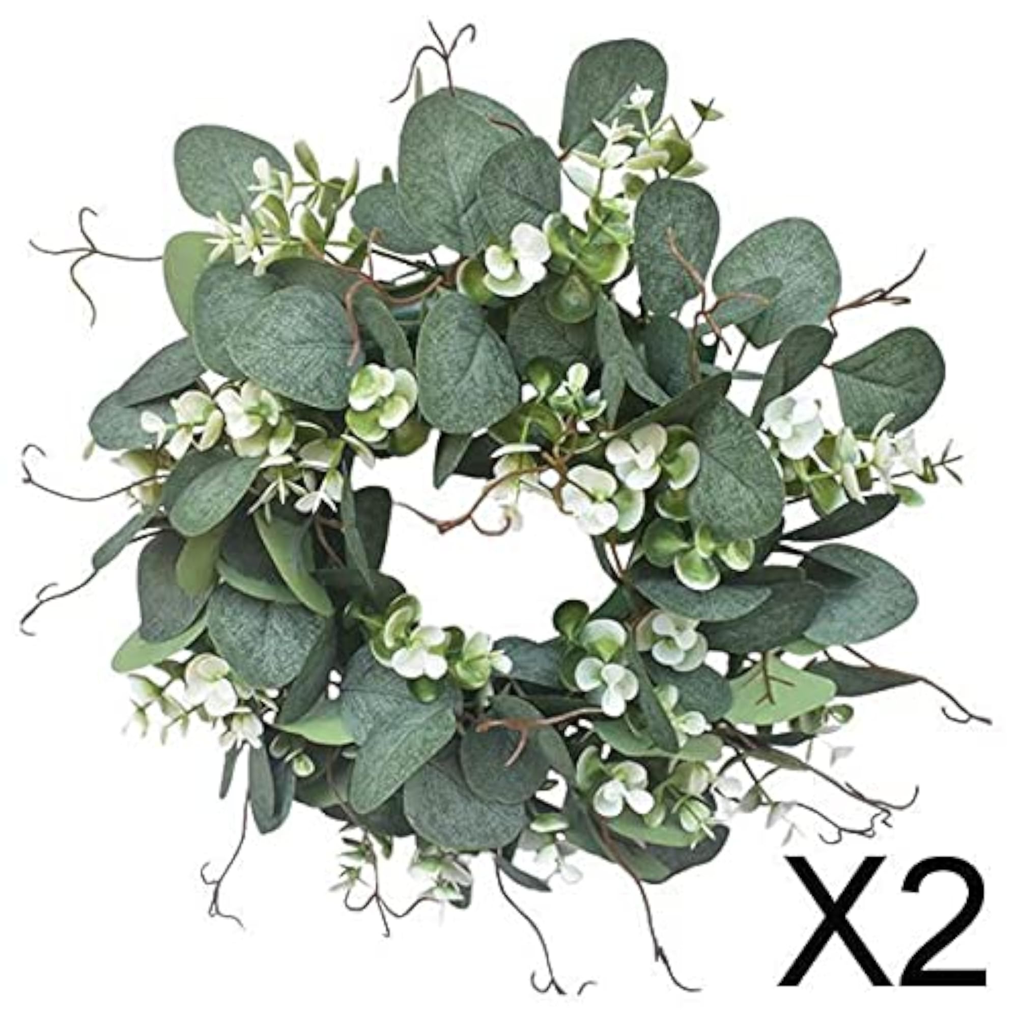 2xArtificial Eucalyptus Wreath Hanging Green Leaves