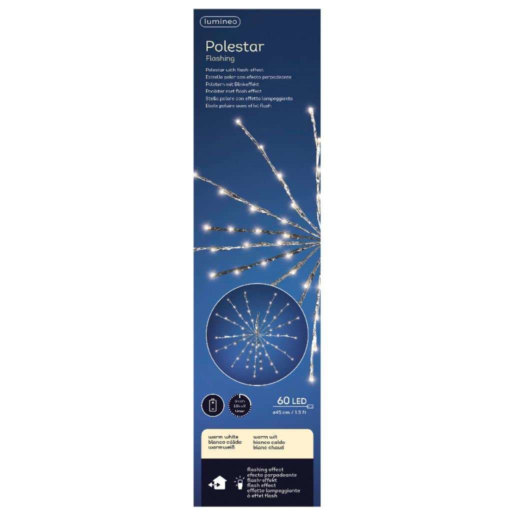 Lumineo 17.7 Inch 60 Warm White LED Flashing Polestar, Battery Operated with Timer