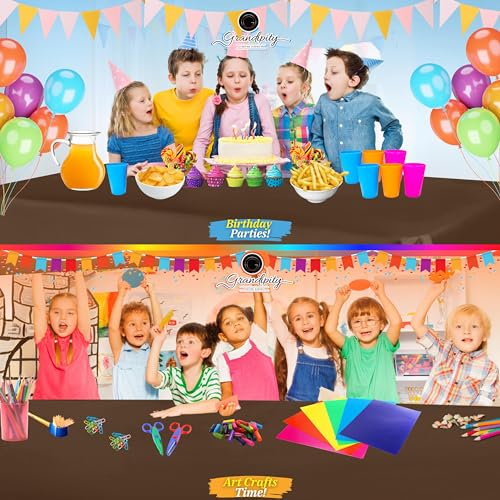 Image of Grandipity Plastic Table Cloth Disposable 12 Pack 54 inch x 108 inch Rectangle | Brown Plastic table covers, durable disposable tablecloths, fade and tear-resistent table cover for party, event