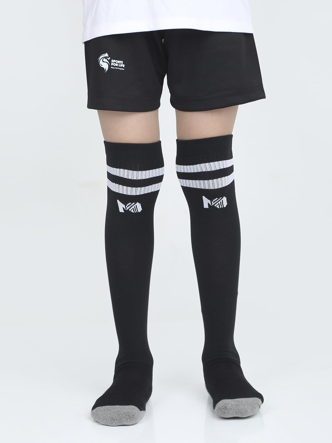 Mint & Oak Kids Football Socks | Knee High | Easy Self-Wear Design | Stays Up All Match | Terry Cushioned Sole | Cotton Blend | Ages 7–10 Years | Black | Pack of 2 Pair 3