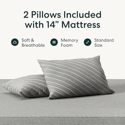 Image of Siena 14 inch Signature Hybrid Twin Mattress & 2 Bonus Pillows - Medium Firm - Memory Foam & Innerspring System - 180-Night Trial - Pressure-Relief - Mattress in a Box