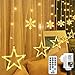 OBOVO LED Sterne Lichterkette mit Schneeflocke,138 LED Erweiterbar Lichtervorhang Lichterkette mit Fernbedienung und Timer,8 Modi Warmweiß Weihnachtsbeleuchtung für Innen Außen Zimmer Weihnachten Deko