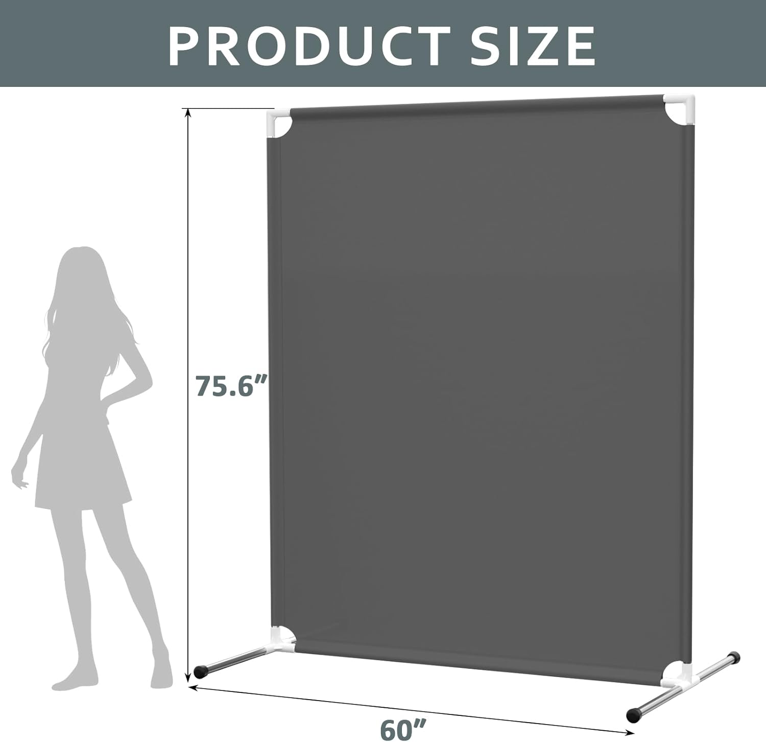 Room Divider for Privacy Protection - Single Panel Privacy Screen for Room Separation, 75.6" x 60" Portable Room Partition for Bedroom Office Dorm, Freestanding Divider Easy to Install ，Grey