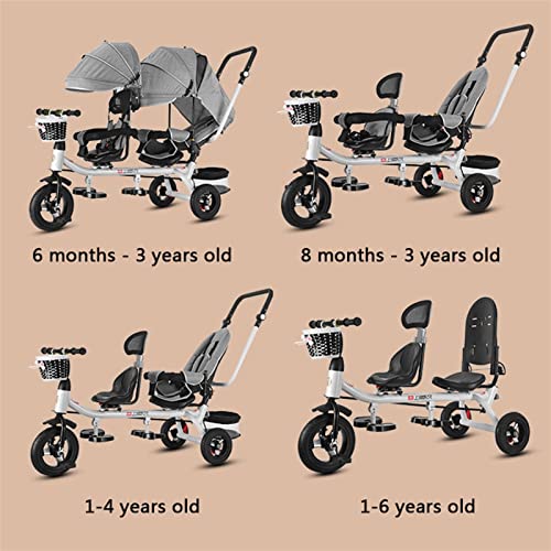LSHAN 4 in 1 Twin Dreirad for Kinder, Zweisitzer-Kleinkind-Tretfahrrad, Kinderdreirad mit Sonnenschirm, In Zwei… – Bild 4