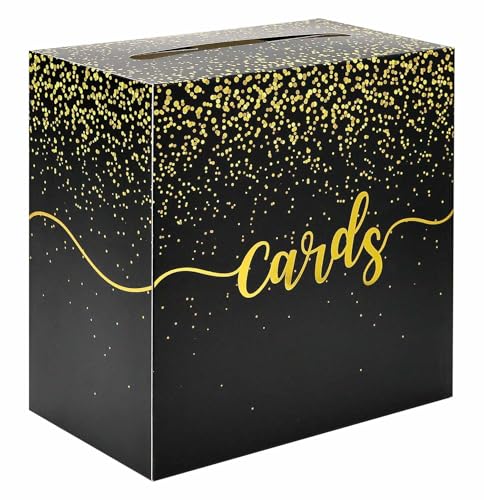 Image of FALIZIFU Black Card Box for Party Gold Foil Gift Card Box Holder for Wedding Birthday Baby Shower Retirement Graduation