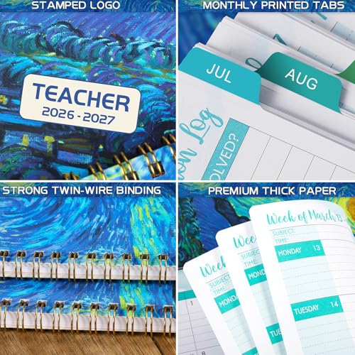Image of Teacher Planner 2026-2027 - Academic Lesson Planner, Jul 2026 - Jun 2027 | Weekly & Monthly Planner, 12 Colorful Monthly Tab, Premium Paper, Inspirational Quotes, Helps Better Teaching, 8.5 inch x 11 inch