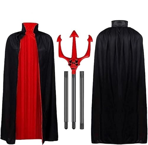 Juephe Halloween Devil Costume Set Vampire Cape Reversible Cloak Devil Horn Headband Red Devil Fork
