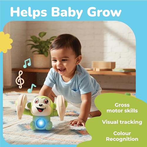 Image of Lifelong Cuppy Dancing Monkey Toy for Babies & Kids with 360 Tumbling, Rolling & Glowing Lights & Music | Non-Toxic, 3 AAA Battery Operated Interactive Toy for Kids 6+ Months & Above (LLCDC02, Green)
