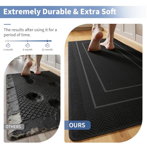 Image of UKISS 9 /10 inch inch Extra Thick Cushioned Anti Fatigue Kitchen Mat, Waterproof High Density Foam Standing Desk Mat, Non-Slip Ergonomic Comfort Mat for Kitchen, Office,Workstation Black (Black, 20 inch X 48 inch)