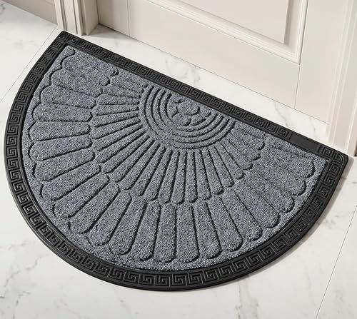 Image of Yellow Weaves Semi Circle Door Mat for Home Entrance, Half Moon Outdoor Rubber Mat - Non-Slip, Anti Skid Half Circle Foot Mat, Dirt Trapper, Heavy-Duty, Waterproof Main Doormat, 45x70 cm | Grey