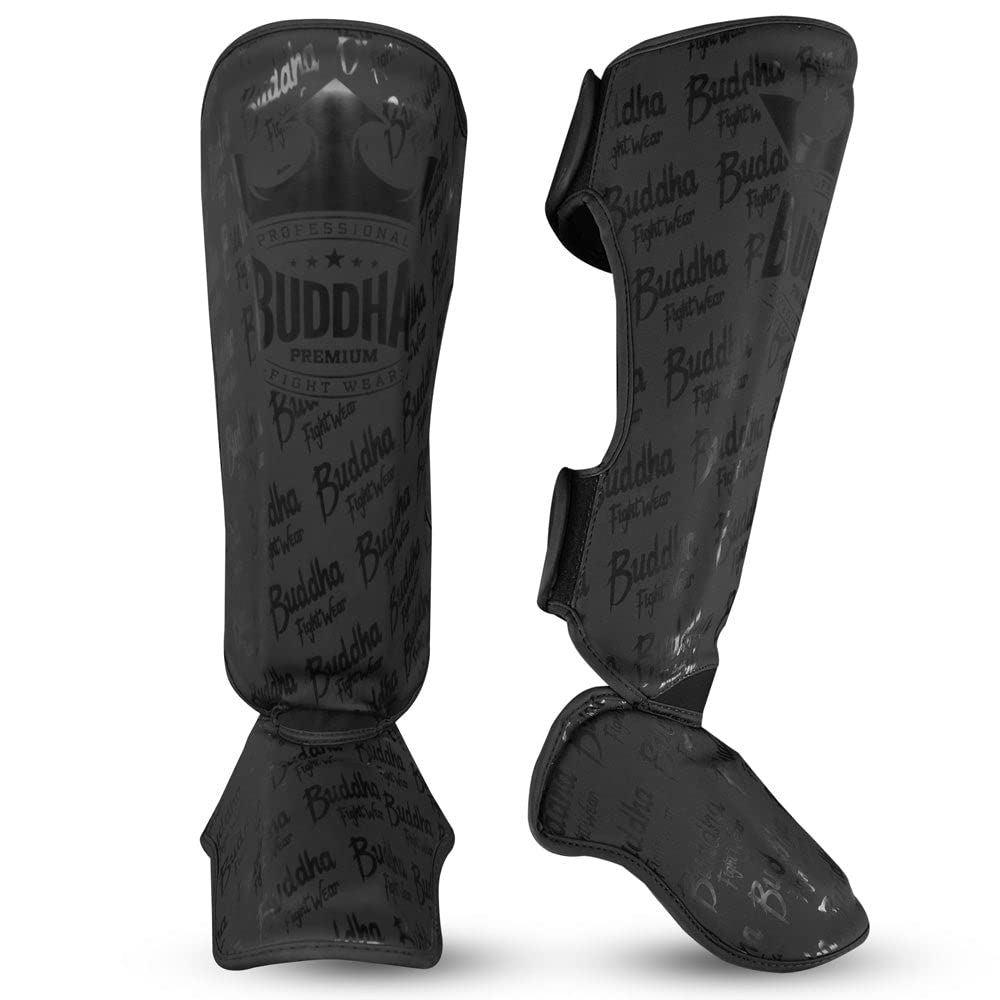 BUDDHA FIGHT WEAR – Episches Modell der Schienbeinschoner für Muay Thai, MMA und Kickboxen – Hergestellt aus Kunstleder der neuesten Generation –Widerstandsfähigere & verstärkte Nähte