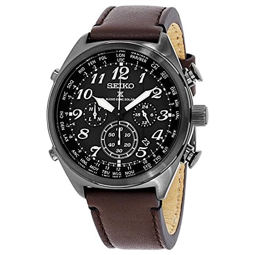 Seiko Men's Prospex Radio Sync Solar Brown Leather Strap Watch