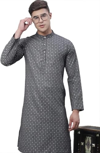 Men's Cotton Blend Foil Printed ONLY Long Kurta4